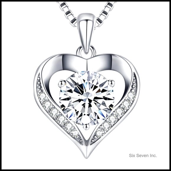 Moissanite Heart Necklace Engraved I Love You Sterling Silver Pendant Gift